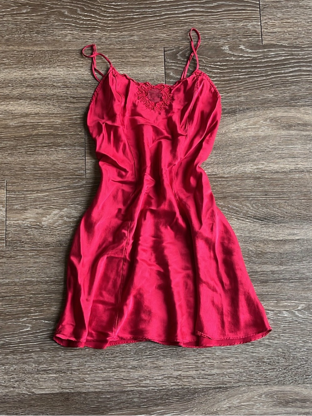 Victoria's Secret Red Satin Slip with Lace Accent